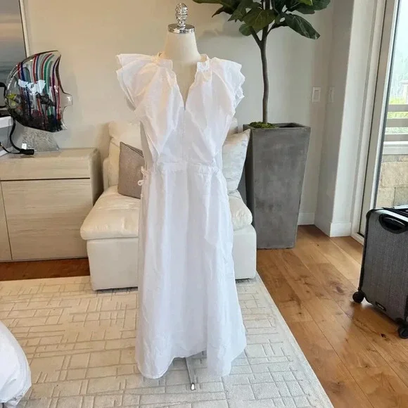 Goop G. Label by goop Connie Ruffle Mid-Length Dress White Size 14 - Picture 2 of 7